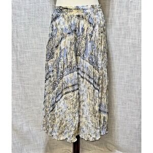 Soft Surroundings Blue Gold Floral Metallic Pleated Lined Maxi Skirt Pet.Medium